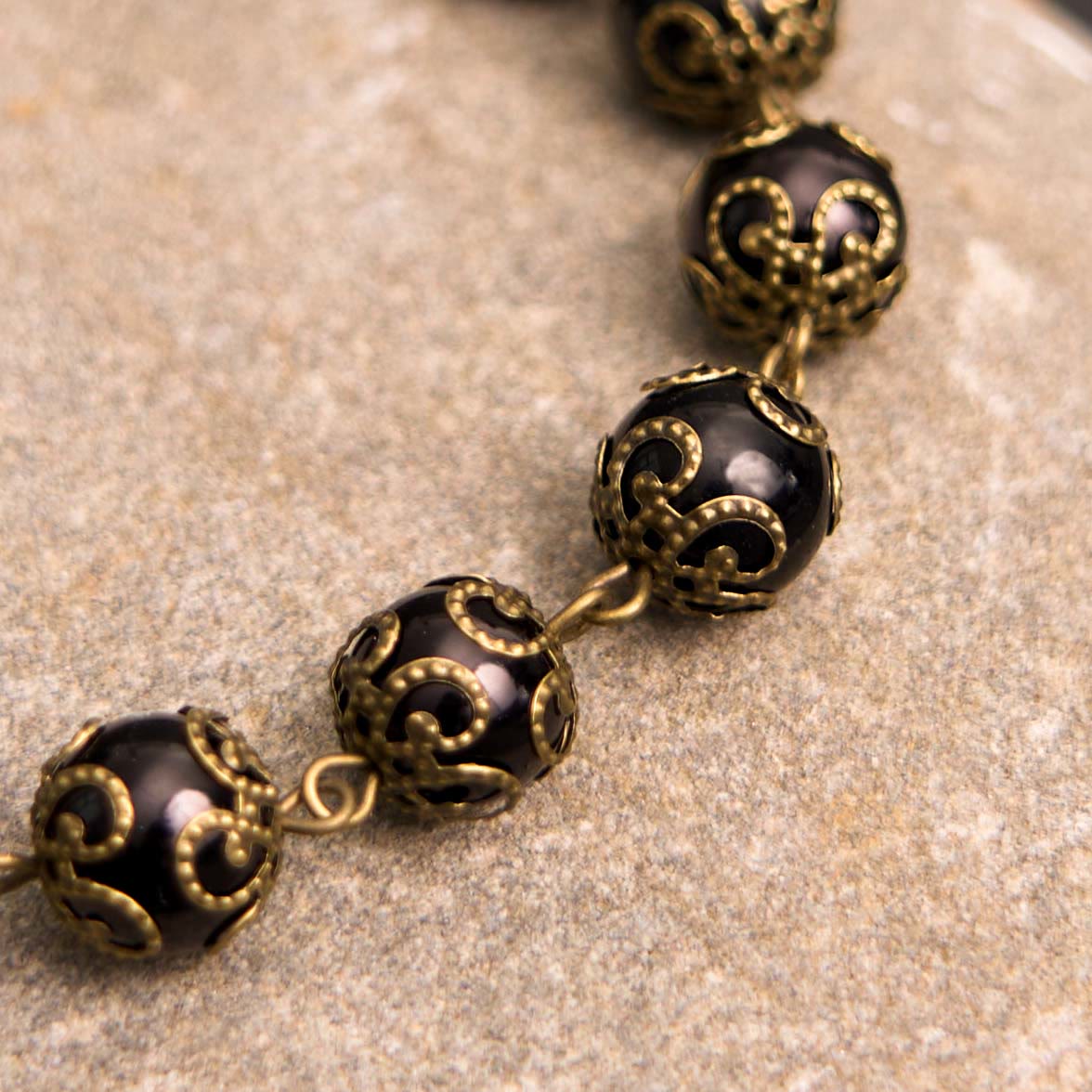 Crafted Retro Black St. Benedict Medal & Crucifix Rosary Bracelet