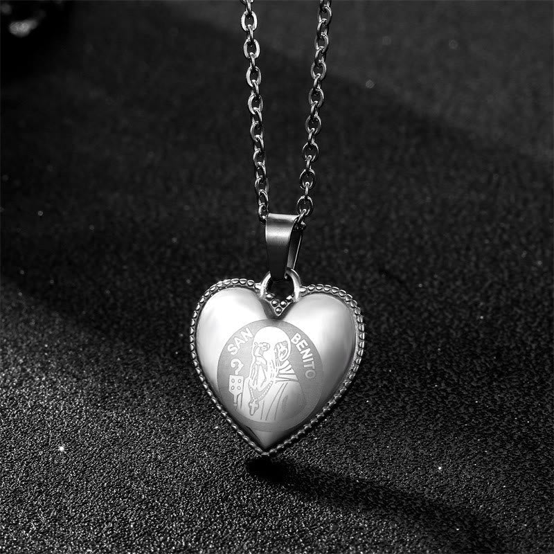 Classic St. Benedict Medal Heart Necklace