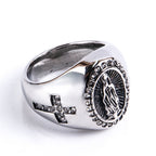 Virgin Mary Stainless Steel Ring Cross Sign Catholic Rings for Religious Jewelry