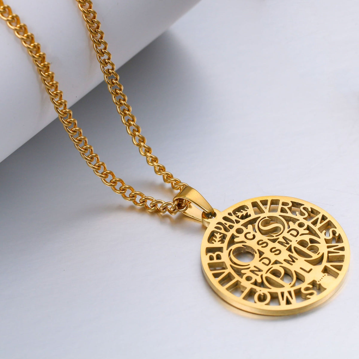 St. Benedict Symbol Openwork Pendant Necklace