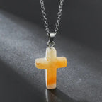 Natural Stone Cross Gemstone Pendant Necklace