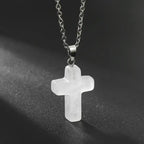 Natural Stone Cross Gemstone Pendant Necklace