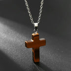 Natural Stone Cross Gemstone Pendant Necklace