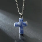 Natural Stone Cross Gemstone Pendant Necklace