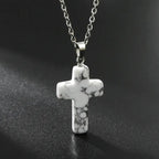 Natural Stone Cross Gemstone Pendant Necklace