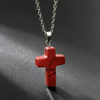 Natural Stone Cross Gemstone Pendant Necklace