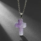 Natural Stone Cross Gemstone Pendant Necklace