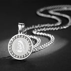 Zircon Set Virgin Mary Titanium Pendant Necklace