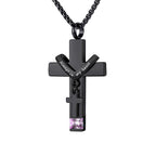 12 Months Birthstone Double Cross Ashes Urn Pendant Necklace