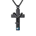 12 Months Birthstone Double Cross Ashes Urn Pendant Necklace