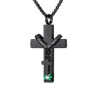 12 Months Birthstone Double Cross Ashes Urn Pendant Necklace