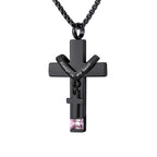 12 Months Birthstone Double Cross Ashes Urn Pendant Necklace