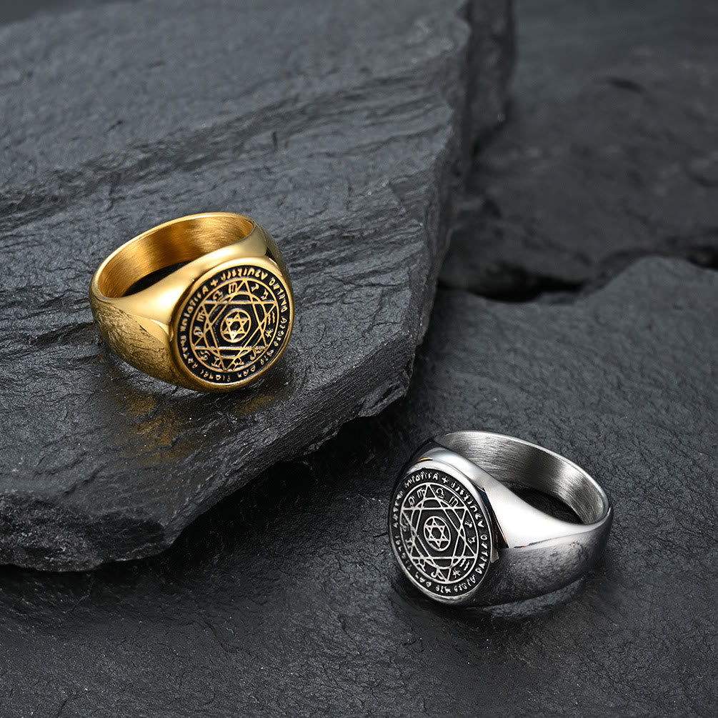 Talisman Seal of Solomon Six-Pointed Star Constellation Rings Stainless Steel Band