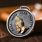 Praying Hands Retro Coin Solid Pendant Necklace