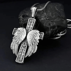 Winged Cross Silver Pendant Christian Necklace