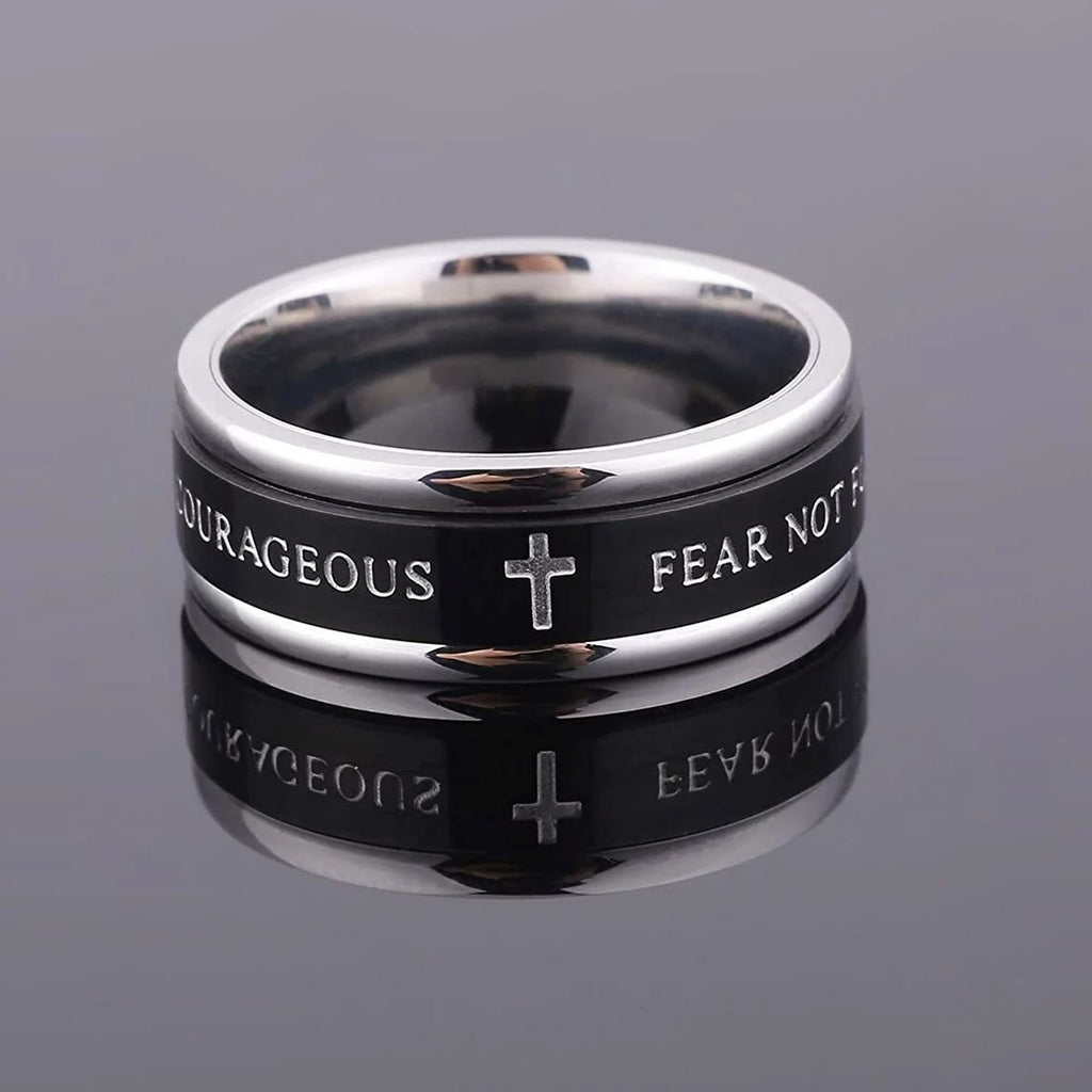 Titanium Black/Gold Cross Step Edges Rotating Ring