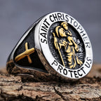 Saint Christopher Protect Us Medal Signet Ring