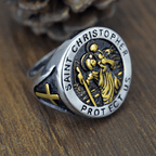 Saint Christopher Protect Us Medal Signet Ring
