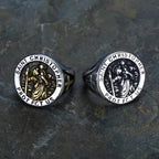 Saint Christopher Protect Us Medal Signet Ring