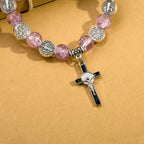 Jesus Cross Alloy Charm Pendant Beaded Bracelet