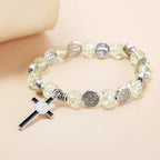 Jesus Cross Alloy Charm Pendant Beaded Bracelet