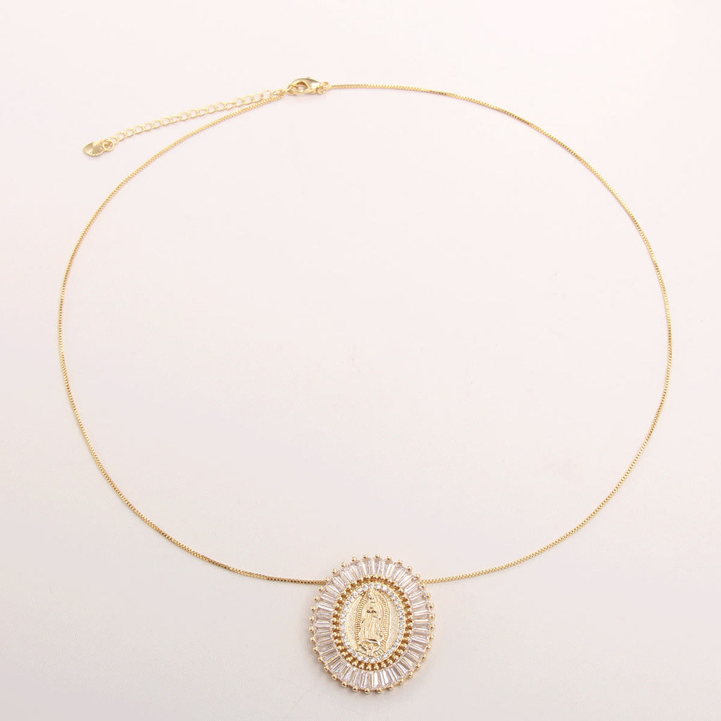Our Lady of Guadalupe Zirconia Amulet Pendant Necklace
