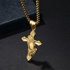 Praying Hands Cross Stainless Steel Pendant Necklace