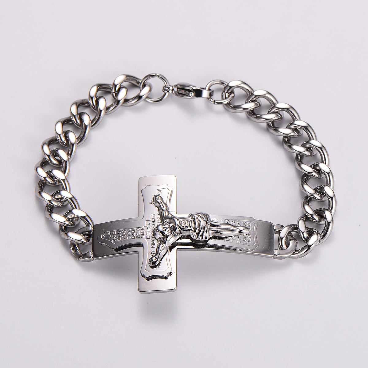 Solid Jesus Cross Bible Verse Crucifix Prayer Bangle Bracelet