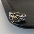 Retro Wings Cross Graffiti Letter Adjustable Ring