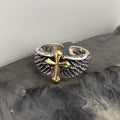 Retro Wings Cross Graffiti Letter Adjustable Ring