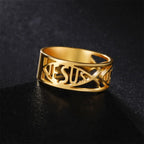 Jesus Fish Skeleton Titanium Religion Ring