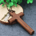 Vintage Wood Cross Adjustable Leather Necklace