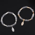 Clear Glass Bead Bracelet with Virgin Mary Pendant