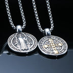 Double-Sided Pattern St. Benedict Symbol Necklace