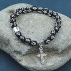 Cross Printed Black & White Bead Bracelet