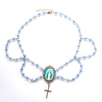 Miraculous Mary Image Glass Pendant Blue Crystal Clavicle Chain