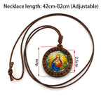 Jesus Sacred Heart Time Gemstone Wood Pendant Necklace