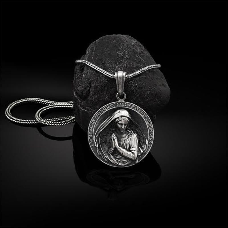 Retro Style Virgin Mary Pray for us Pendant Necklace