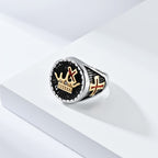 Retro Style Cross & Crown Titanium Ring
