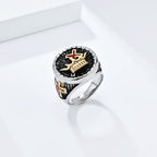 Retro Style Cross & Crown Titanium Ring