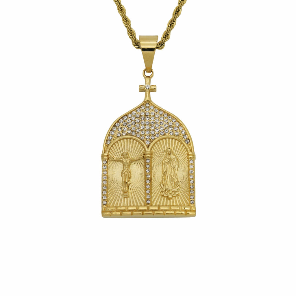 Classic Style Jesus & Our Lady Church Door Necklace