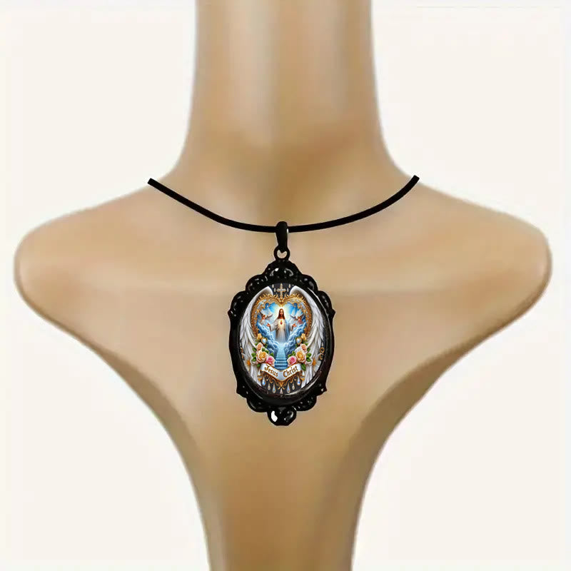 Gothic Style Vintage Border Jesus Our Father Colorful Necklace