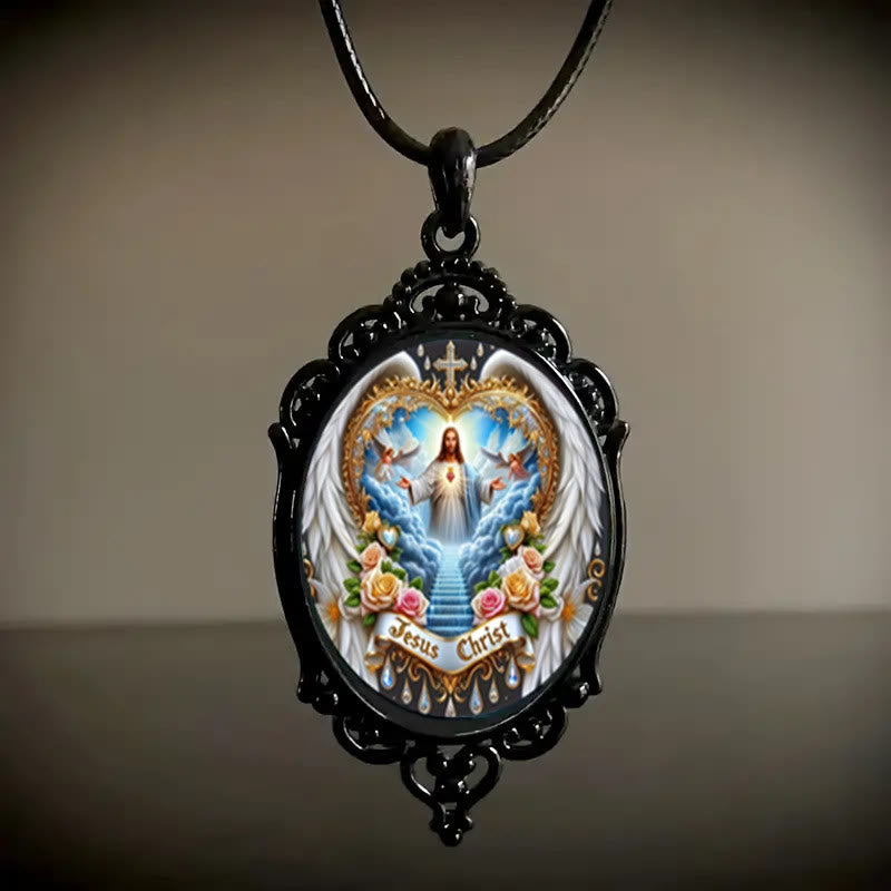 Gothic Style Vintage Border Jesus Our Father Colorful Necklace