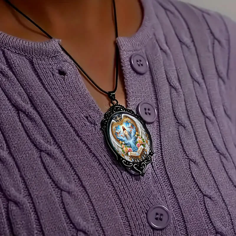 Gothic Style Vintage Border Jesus Our Father Colorful Necklace