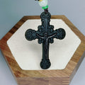 Classic Style Crafted Obsidian Crucifix Pendant Necklace