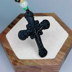 Classic Style Crafted Obsidian Crucifix Pendant Necklace