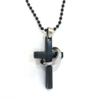 Minimalist Style Cross Ring Black Pendant Alloy Necklace