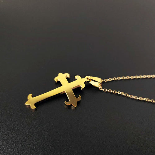 2 Minimalist Style Cross Golden Pendant Stainless Steel Necklace
