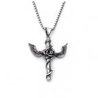 Retro Style Wings Rose Cross Pendant Titanium Necklace
