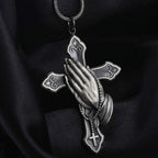 Classic Style Praying Hands Cross Pendant Titanium Necklace